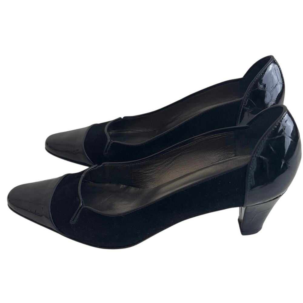 Prevata Nello Black Suede and Patent Leather Pointed Cap Toe Italian Made Size 7 - Picture 6 of 9